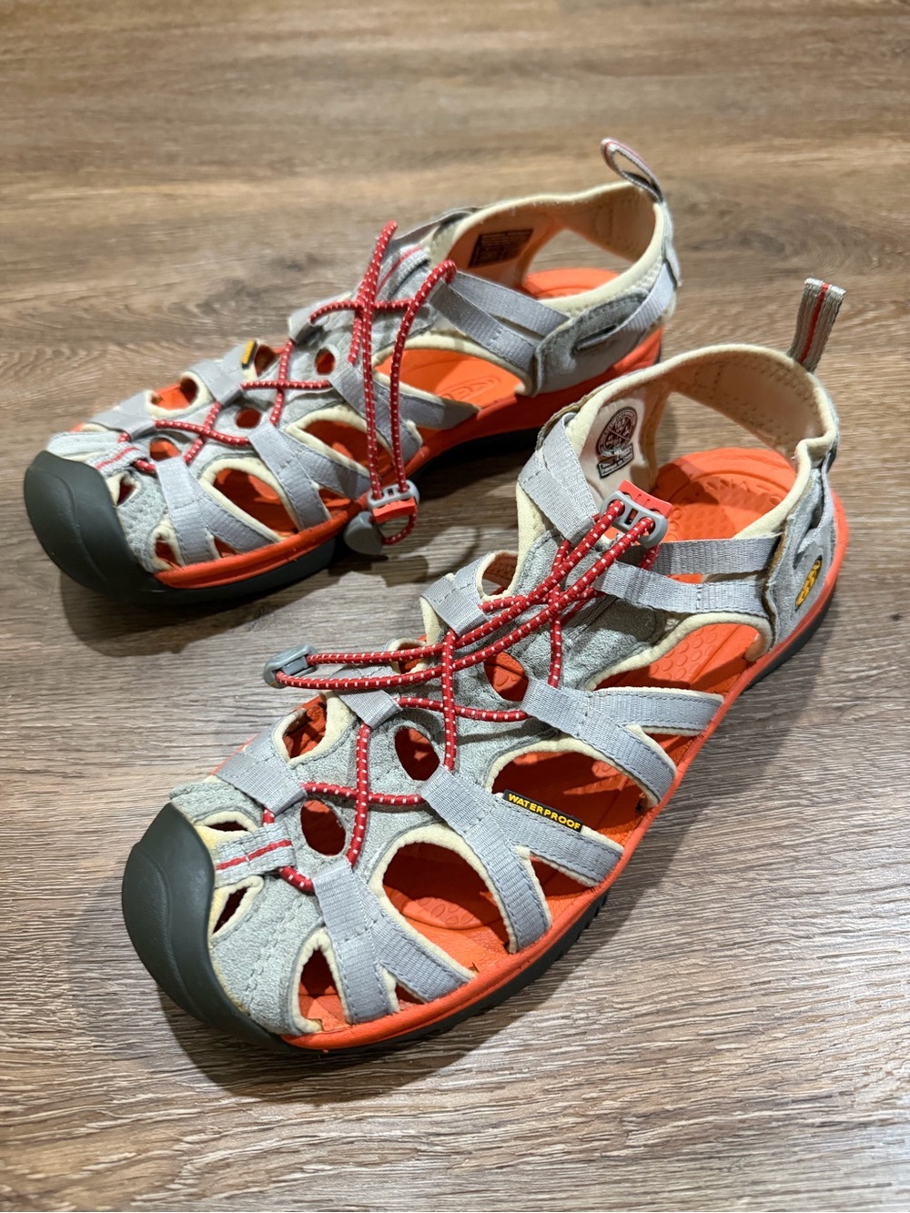 KEEN Whisper Women’s 10.5 Gray Orange Waterproof Hiking Sandals